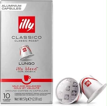 illy Coffee Pods Nespresso Compatible - illy Classico Lungo Coffee Capsules – Classic Roast, 100% Arabica, Nespresso Original Compatible, 10 Capsules