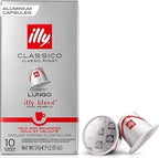 illy Coffee Pods Nespresso Compatible - illy Classico Lungo Coffee Capsules – Classic Roast, 100% Arabica, Nespresso Original Compatible, 10 Capsules