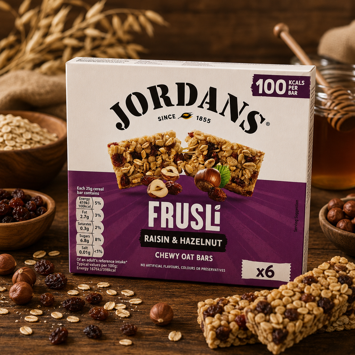 Jordans Frusli Raisin &amp; Hazelnut Chewy Oat Bars (6 Pack)