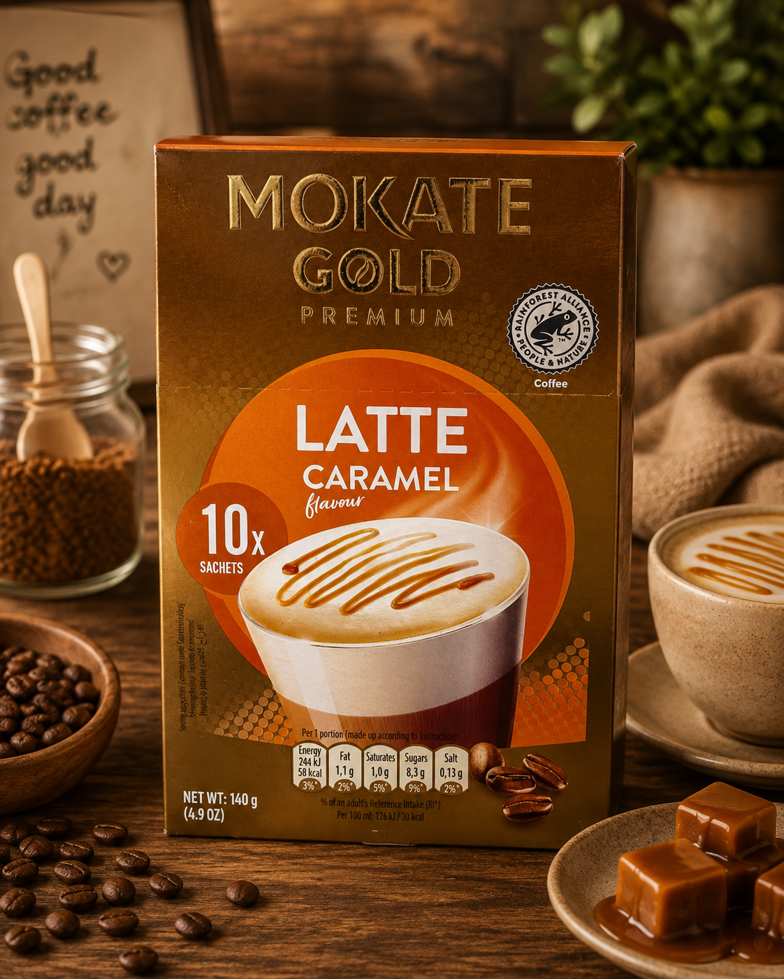 Mokate Gold Premium Caramel Latte – 10 Sachets (140g)