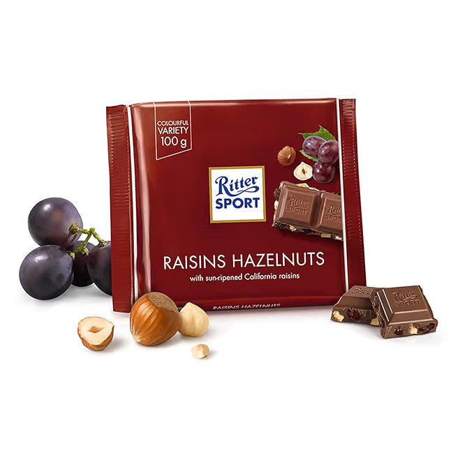 Ritter Sport Chocolate Bar - Raisins Hazelnuts 100 gms